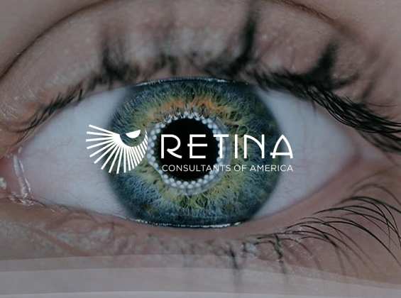 A picture of a iris with Retina Conultants of America overlayed